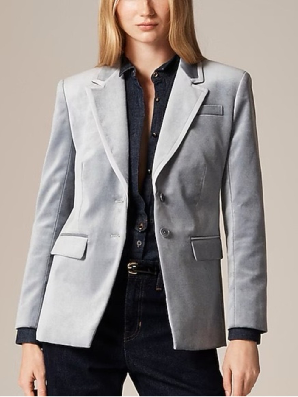 NWT J.Crew Madelyn Velvet Blazer Light Gray Blue Contrast Piping Size 2